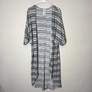 Sadie & Sage Striped Duster Cardigan Women's Medium Gray‎ Open Front Knit Cover